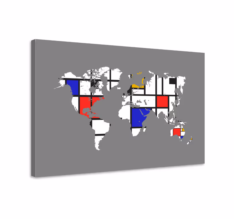 Tableau carte du monde Mondrian - TenStickers