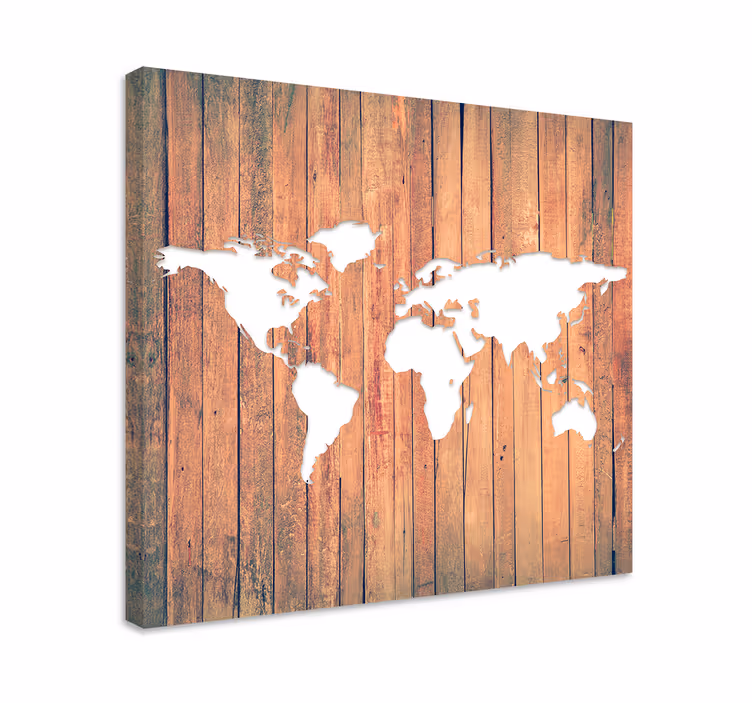 Tableau carte du monde Planche de bois avec du blanc - TenStickers