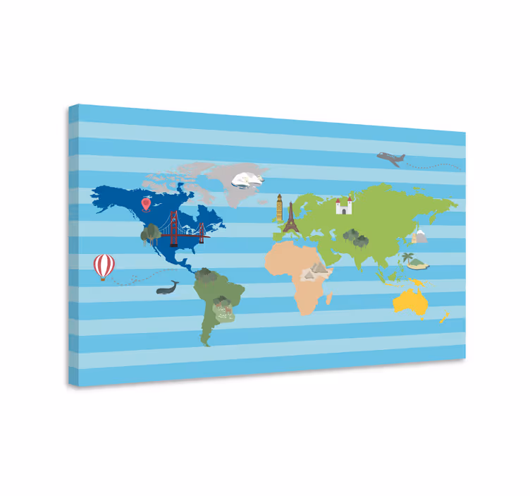 Tableau carte du monde Continents de dessin animé - TenStickers