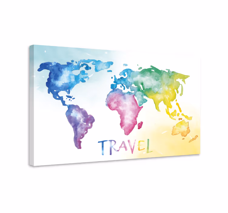 Tableau carte du monde Voyage aquarelle - TenStickers
