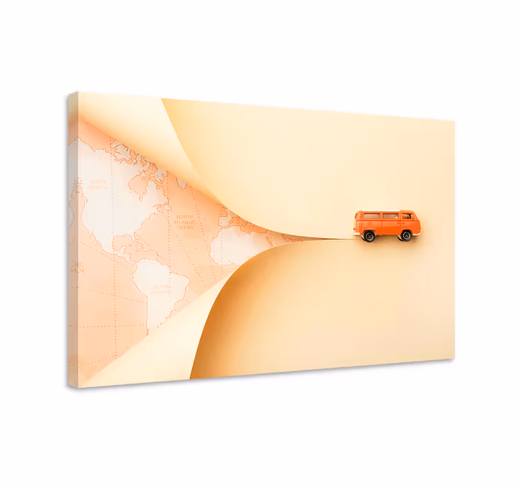 Tableau villes et pays camionnette orange voyageuse - TenStickers