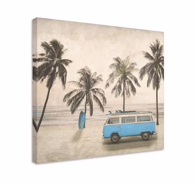 Tableau chambre Palmier avec van bleu surfeur - TenStickers