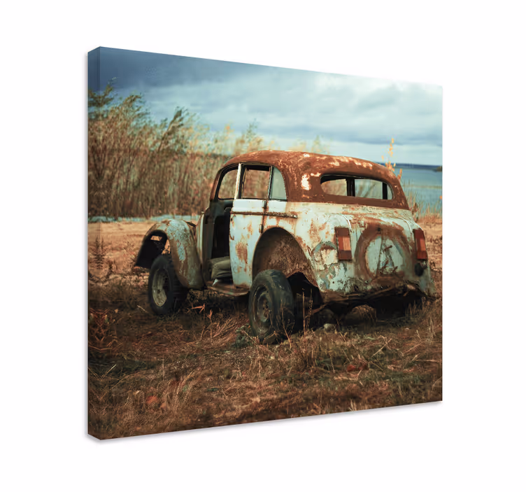 Tableau vintage Vieille voiture sale dans les champs - TenStickers