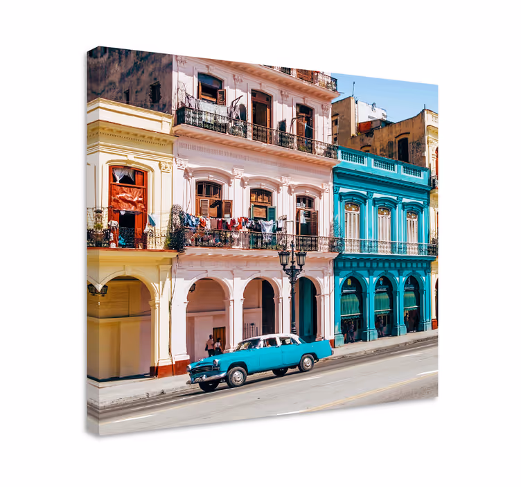 Tableau salon Conception de rue et de voiture bleue et rose - TenStickers