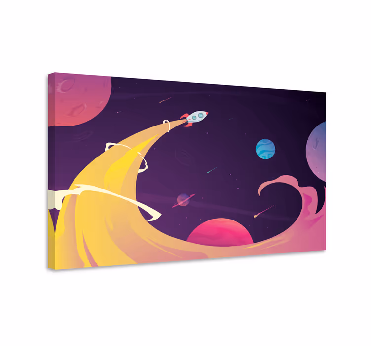 Tableau enfant Fusée de dessin animé à travers l'espace - TenStickers