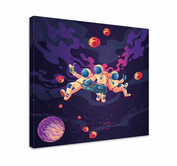 Cadre jeux vidéo astronautes jouant ensemble - TenStickers