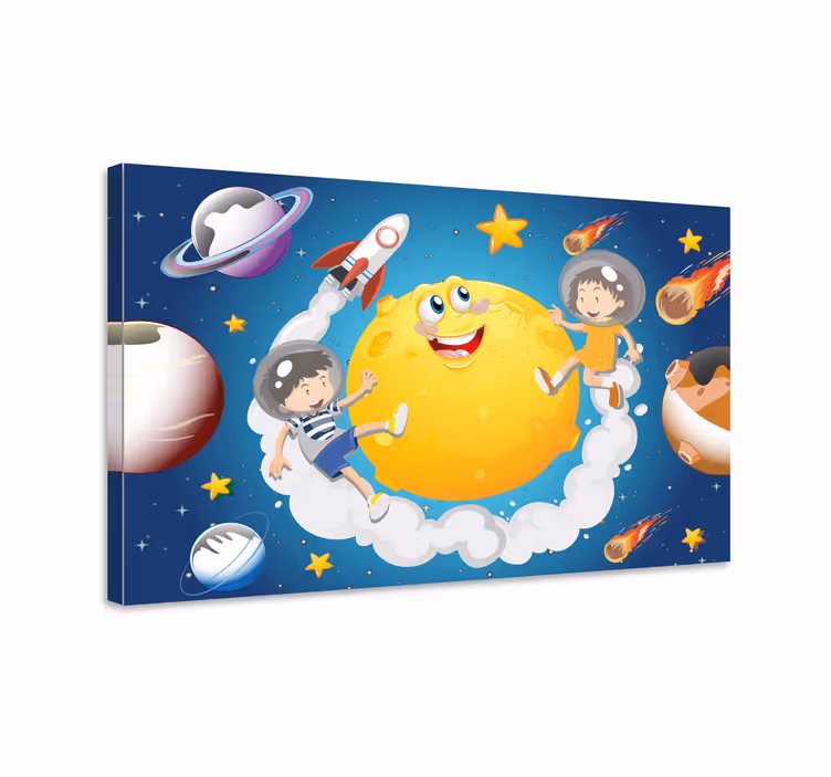 Tableau enfant Dessin animé enfants jouant dans l'espace - TenStickers