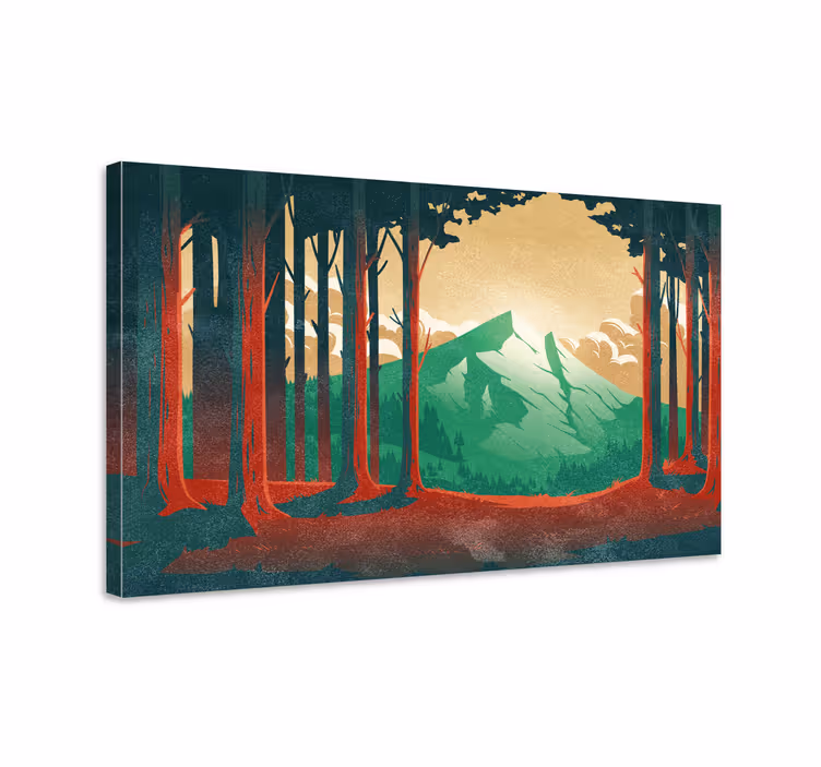 Tableau paysage Forêt de dessin animé avec montagne - TenStickers