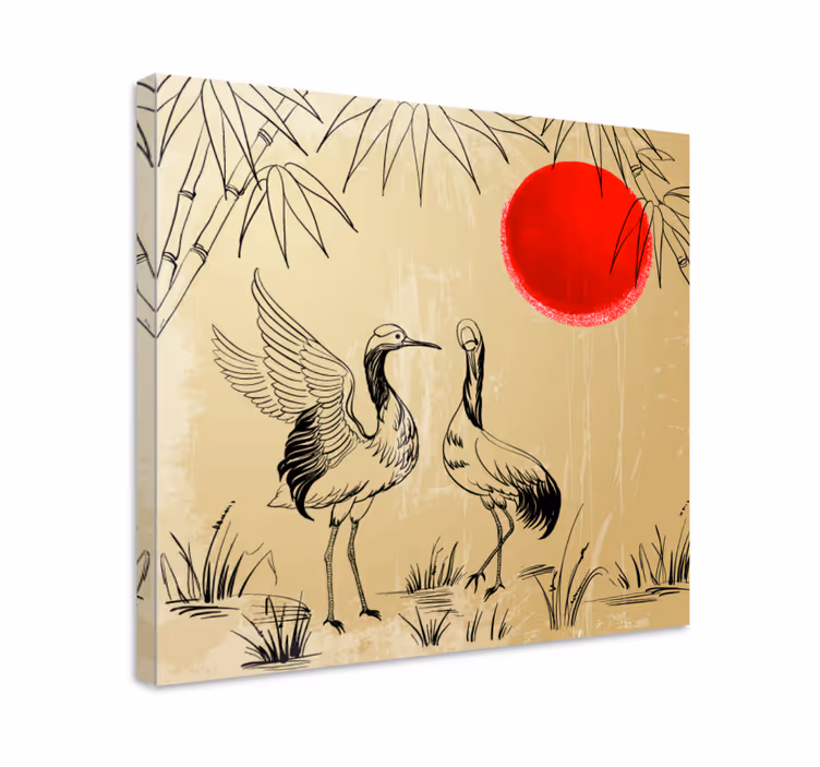 Tableau chambre Montagnes chinoises cigognes soleils - TenStickers