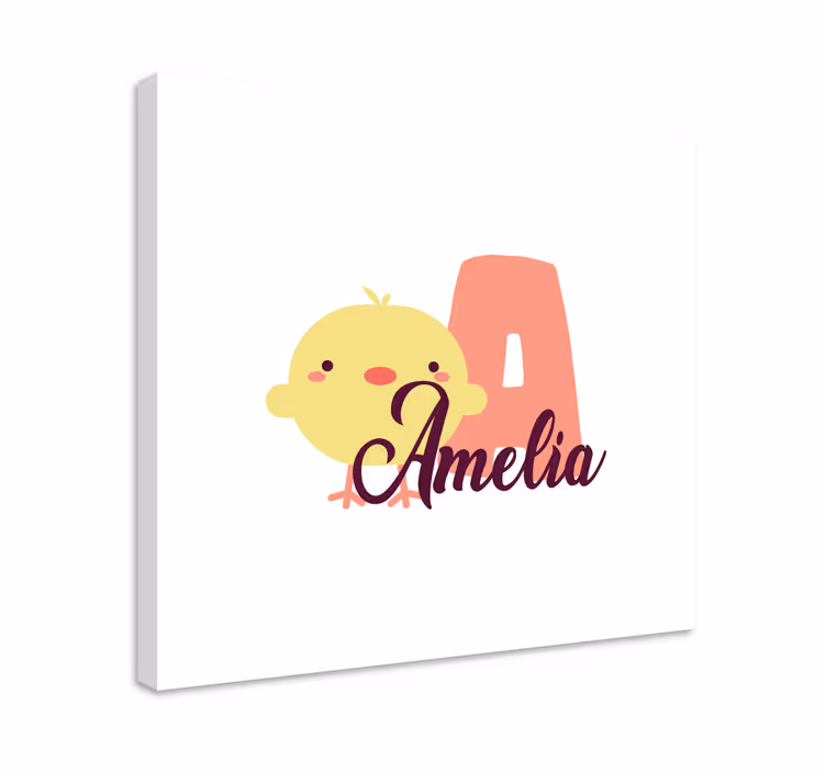 Tableau oiseaux Initiale et nom avec bébé poussin - TenStickers