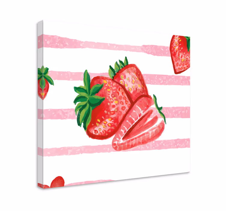 Tableau Fraises peintes avec fond rayé - TenStickers