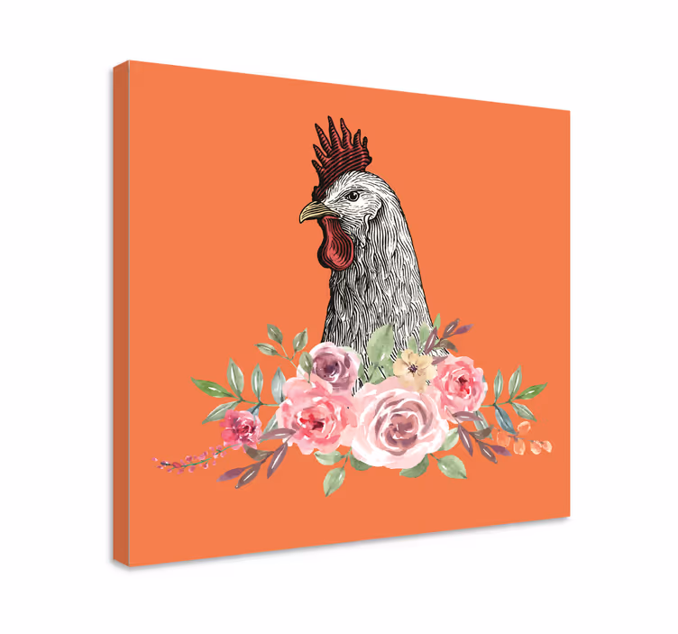 Tableau animaux coq avec fleurs - TenStickers