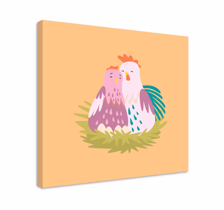 Tableau animaux couple de poules en train de nicher - TenStickers
