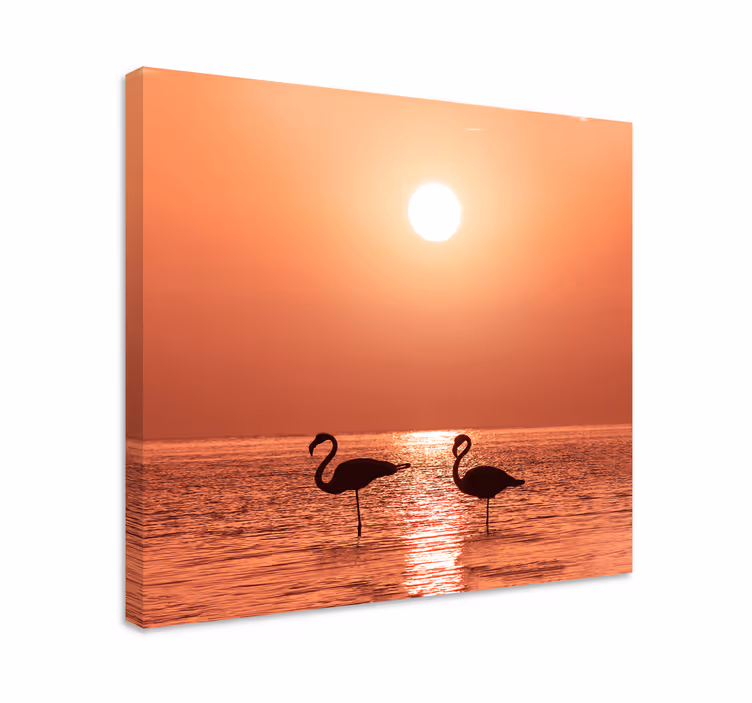 Tableau salon Joli flamant rose avec coucher de soleil - TenStickers