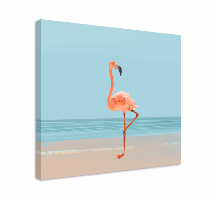Tableau pour chambre parentale Image de flamant rose sur le sable - TenStickers