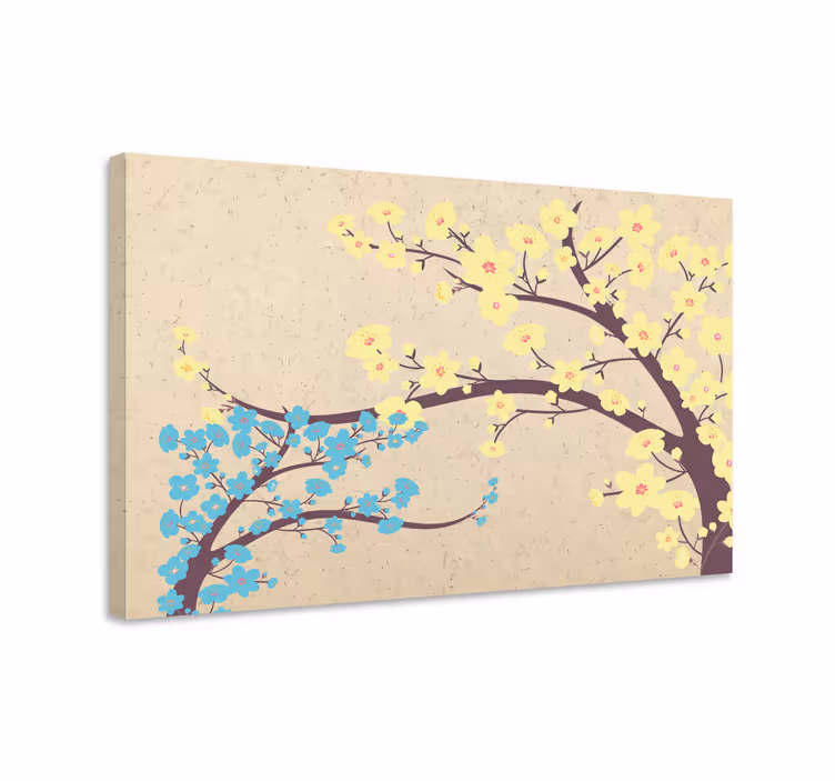 Tableau 3d Fleur de cerisier jaune et bleu - TenStickers