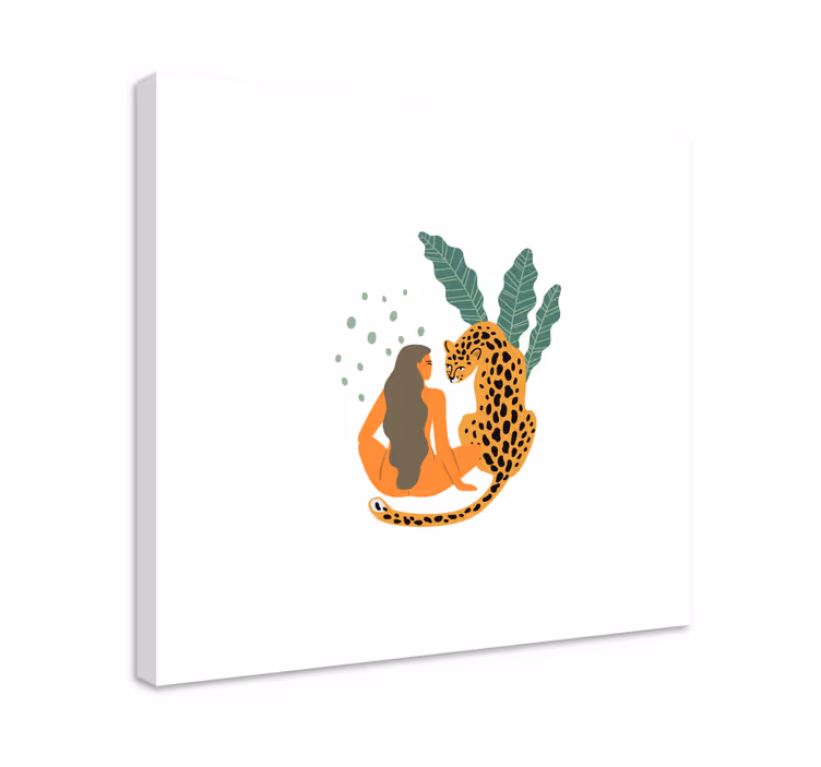 Tableau personnage femme et léopard s'embrassent - TenStickers