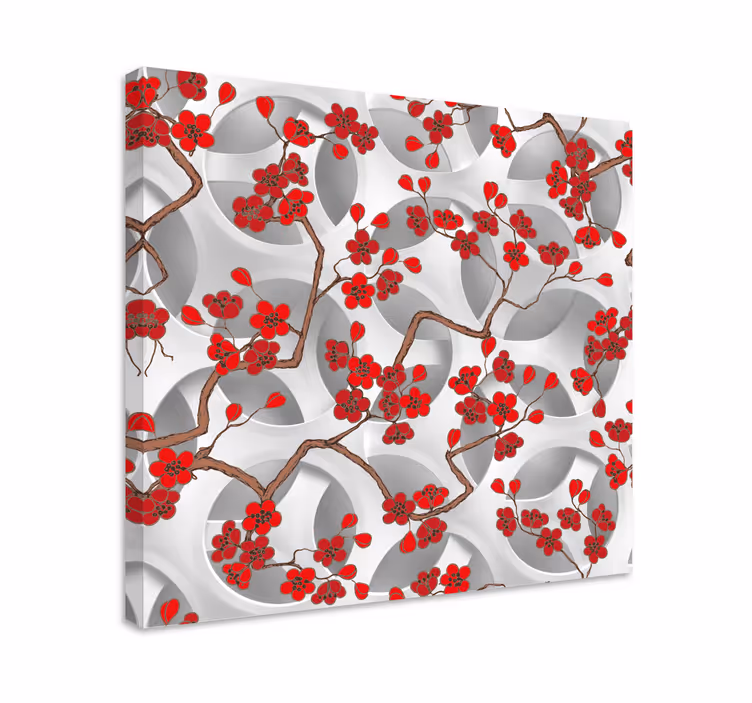 Tableau 3d Fond blanc cerise rouge - TenStickers