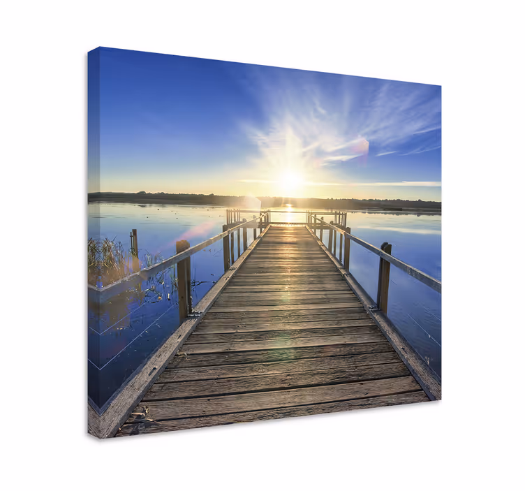 Tableau 3d Pont de quai en bois vue coucher de soleil - TenStickers