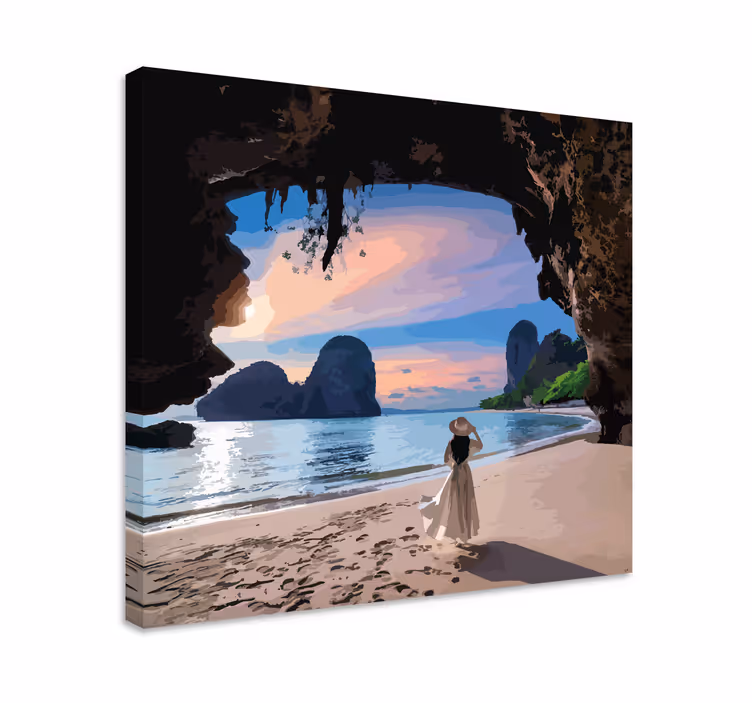 Tableau paysage Grotte rocheuse sur la plage avec la mer - TenStickers