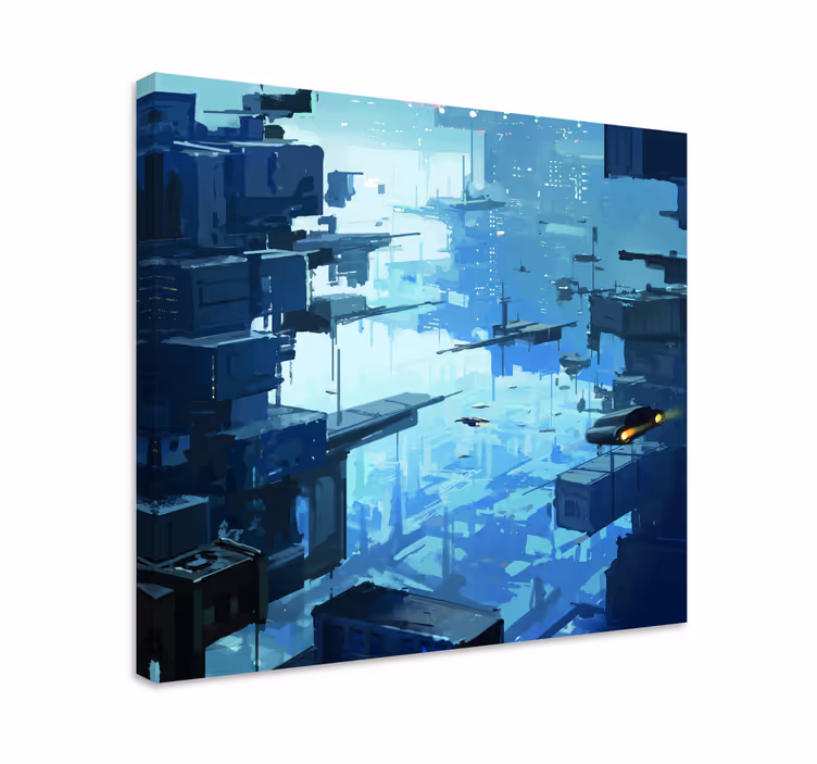 Tableau Ville futuriste avec des vaisseaux spatiaux - TenStickers