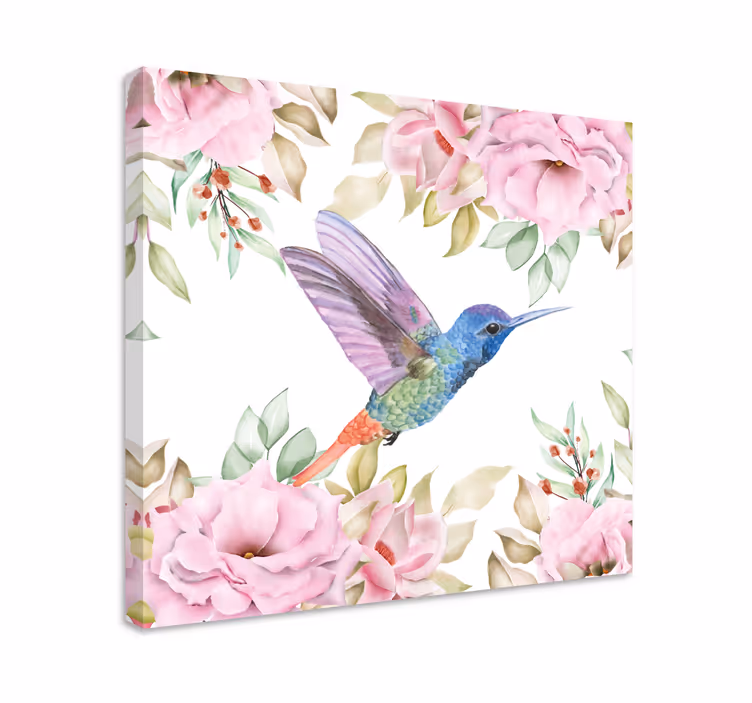 Tableau fleurs Fleurs de jardin suspendues avec des oiseaux - TenStickers