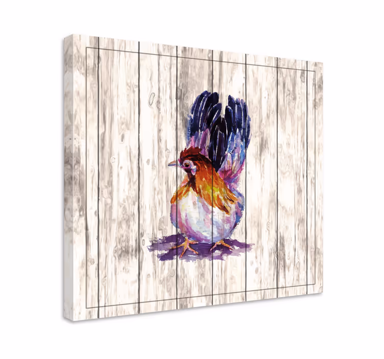 Tableau oiseaux Coq dessiné sur la texture en bois - TenStickers