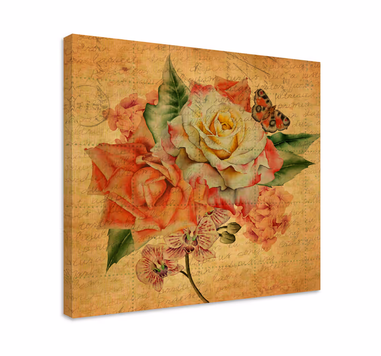 Tableau fleurs et plantes roses et papillon - TenStickers