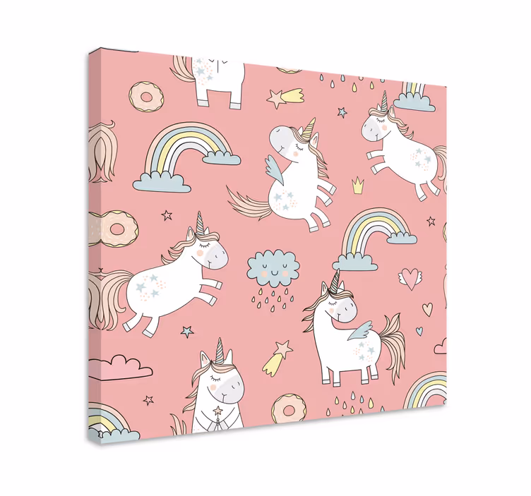 Tableau enfant Licorne de dessin animé rose - TenStickers