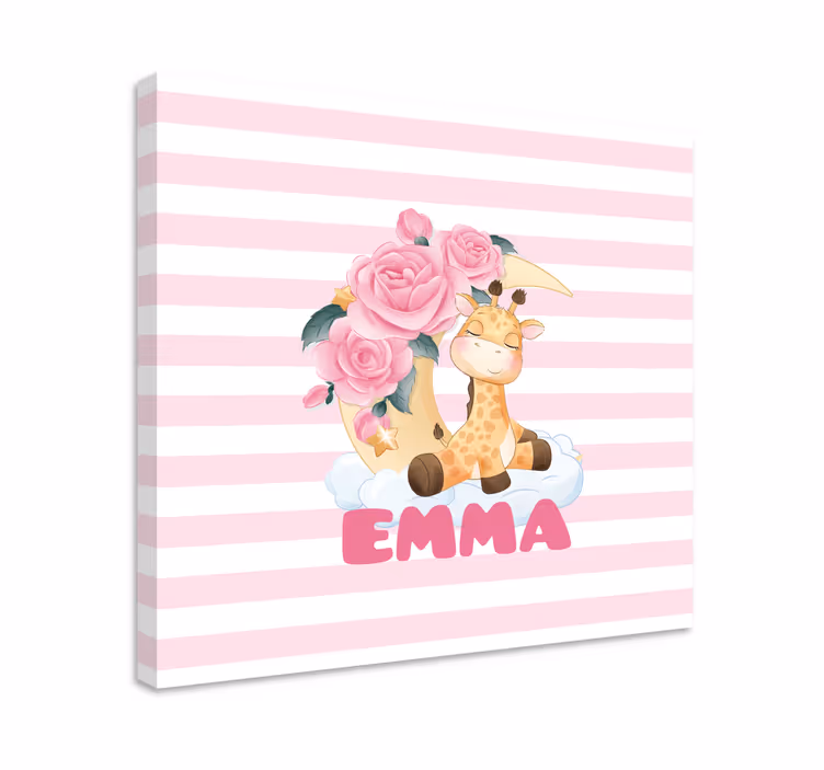 Tableau chambre bébé Animaux mignons girafe avec nom - TenStickers