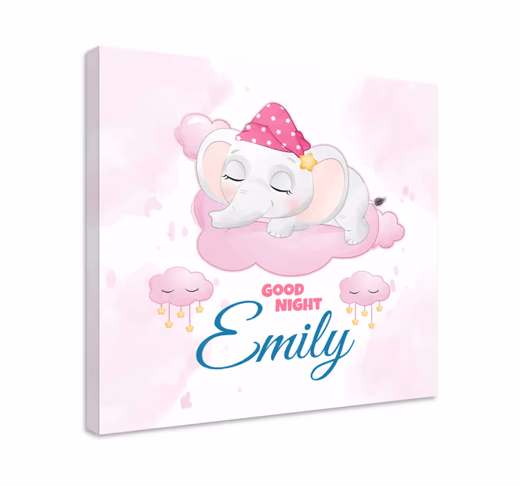 Tableau chambre bébé éléphant mignon pour fille avec nom - TenStickers