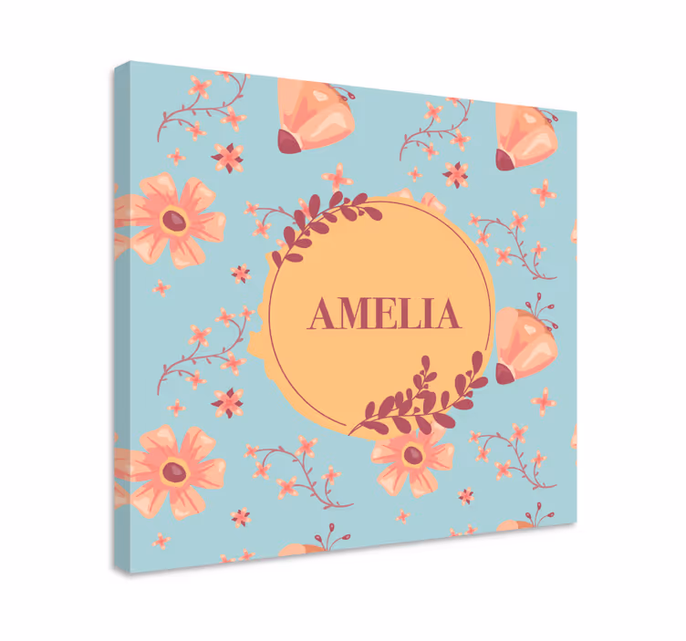 Tableau personnalisé Fleurs orange sur fond bleu - TenStickers