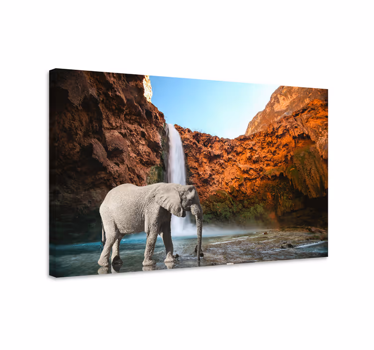 Tableau paysage éléphant et cascade - TenStickers