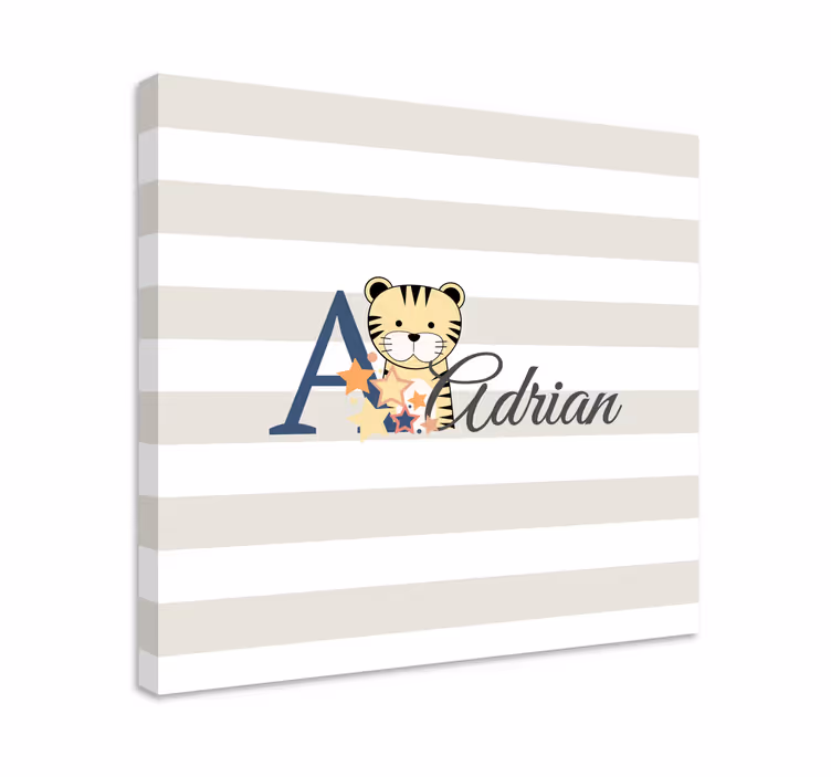 Tableau chambre bébé Animaux mignons tigre avec nom - TenStickers