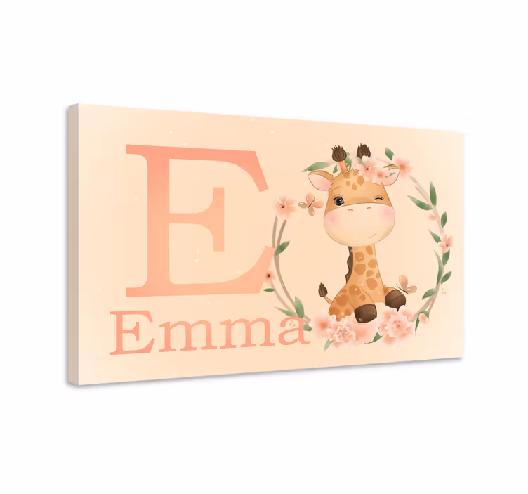 Tableau chambre enfant girafe avec initiale florale - TenStickers