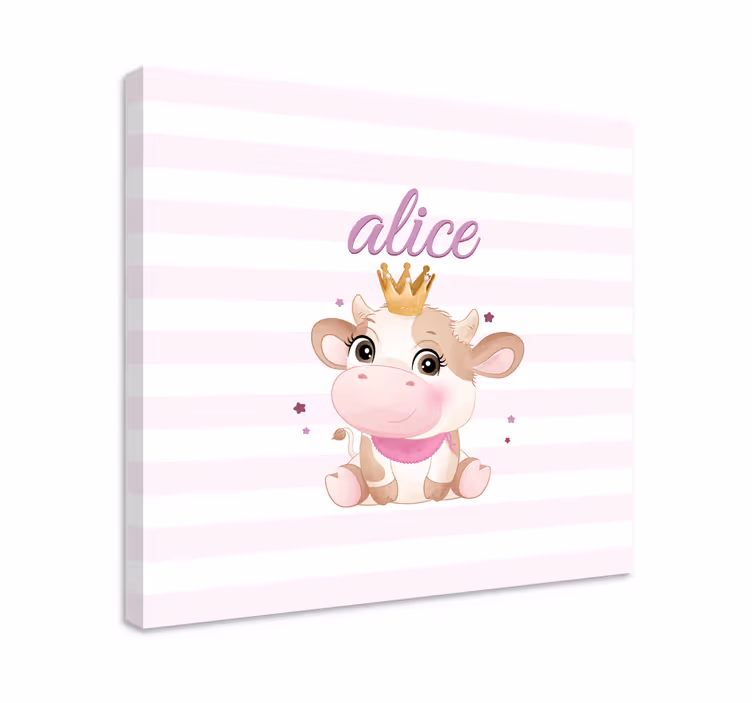 Tableau pour chambre enfant Vache mignonne pour fille avec nom - TenStickers