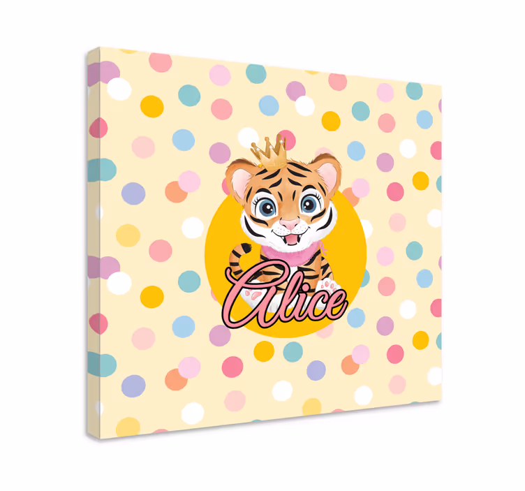 Tableau pour chambre enfant Tigre mignon pour fille avec nom - TenStickers