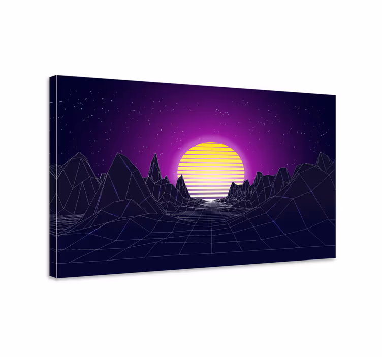 Tableau vintage Montagnes de style années 80 avec le soleil - TenStickers