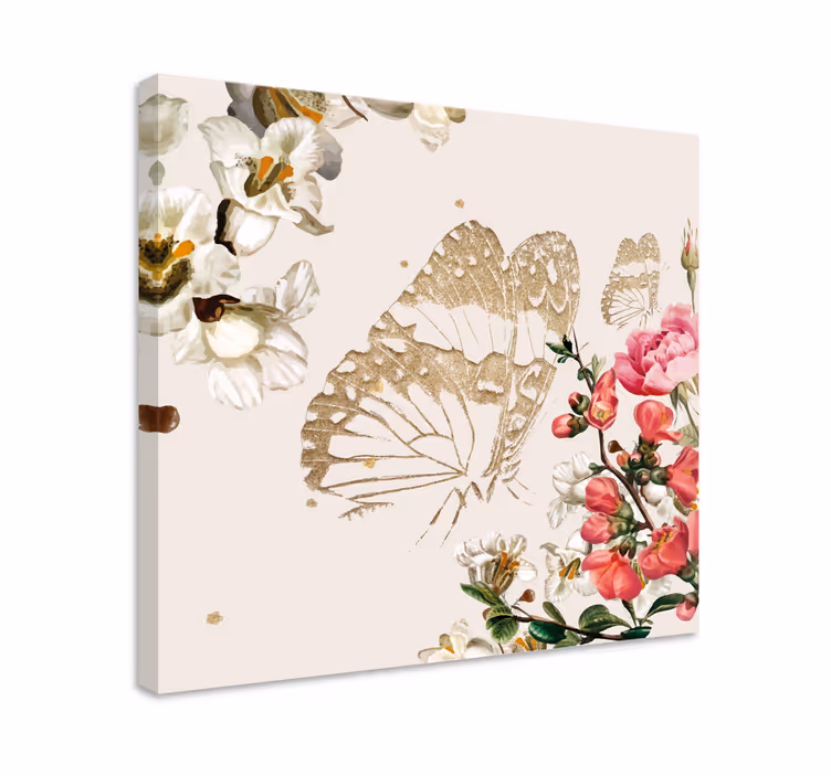Tableau papillons fleurs dorées de papillons - TenStickers