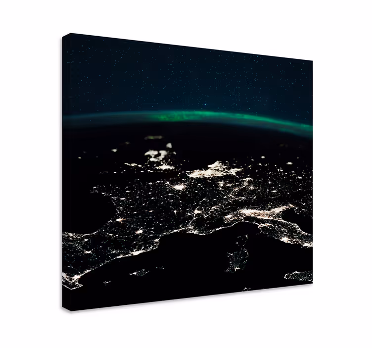 Tableau paysage étoiles aurores boréales et terre - TenStickers
