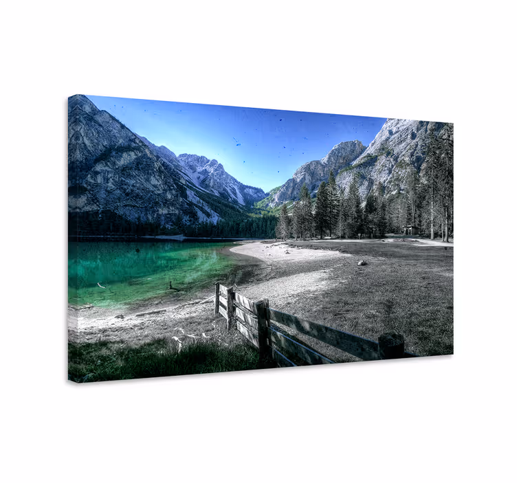 Tableau paysage Montagne grise et lac - TenStickers