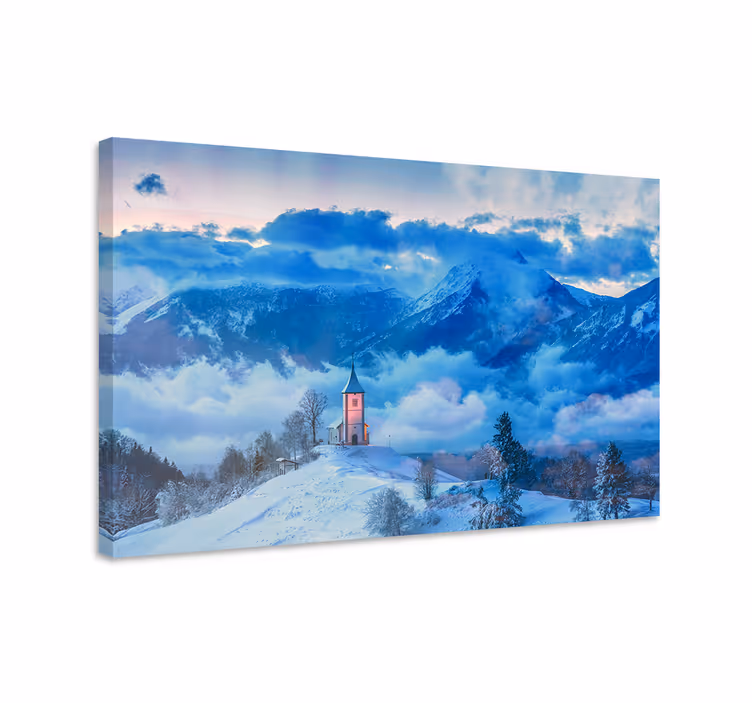 Tableau paysages Église des montagnes enneigées - TenStickers