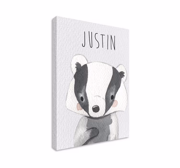 Tableau chambre enfant bébé blaireau avec nom - TenStickers