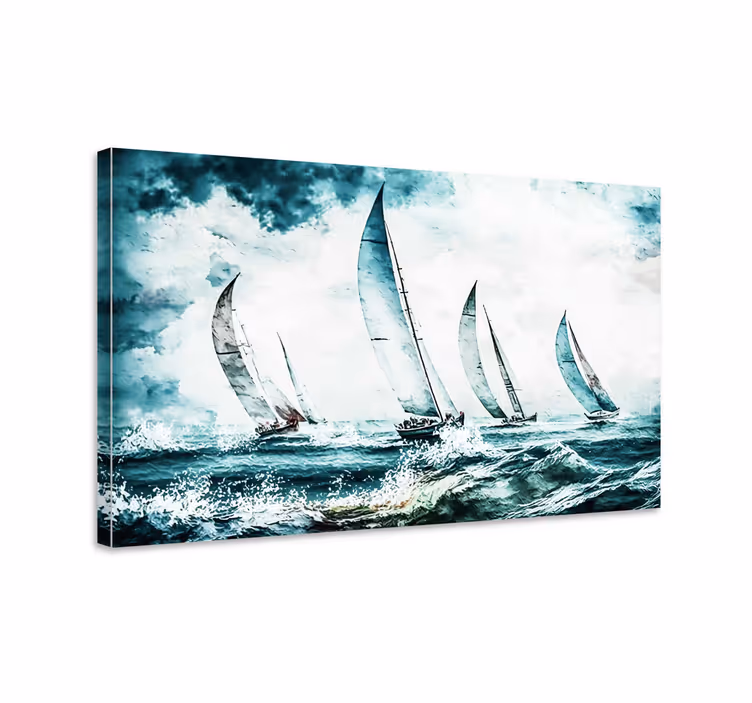 Tableau salle à manger peinture voiliers en mer - TenStickers