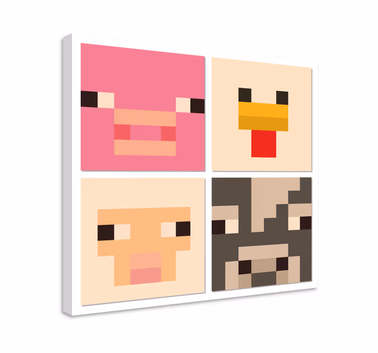 Cadre jeux vidéo les visages d'animaux pixel - TenStickers