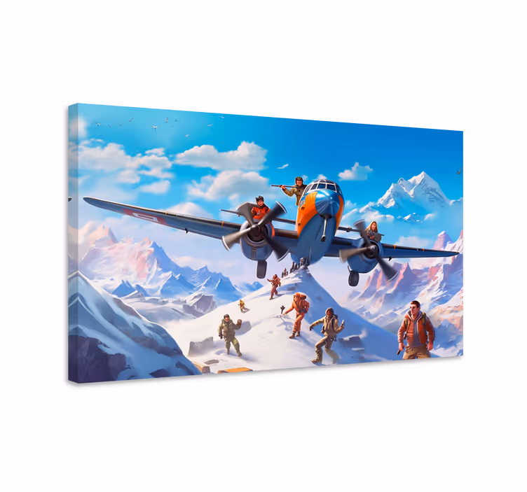 Cadre jeux vidéo personnages avion et montagne - TenStickers