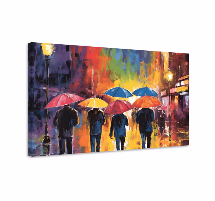 Tableau de personnes avec parapluies colorés - TenStickers