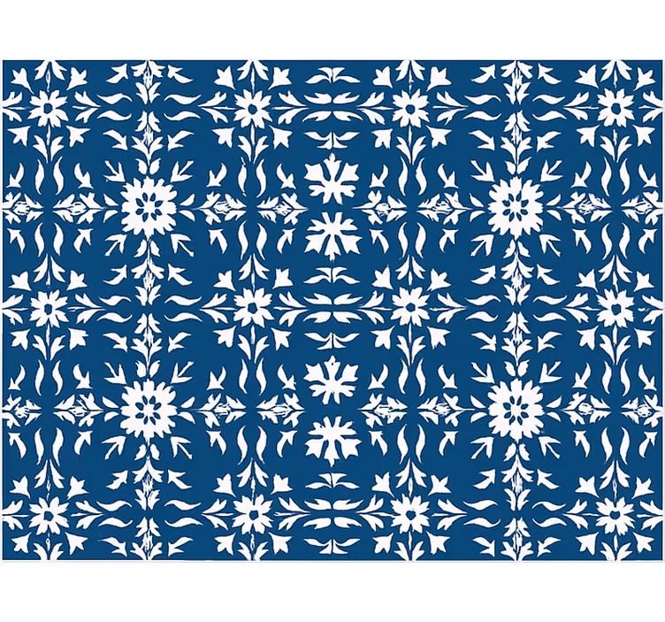 Tapis vinyle bleu motif carrelé blanc - TenStickers