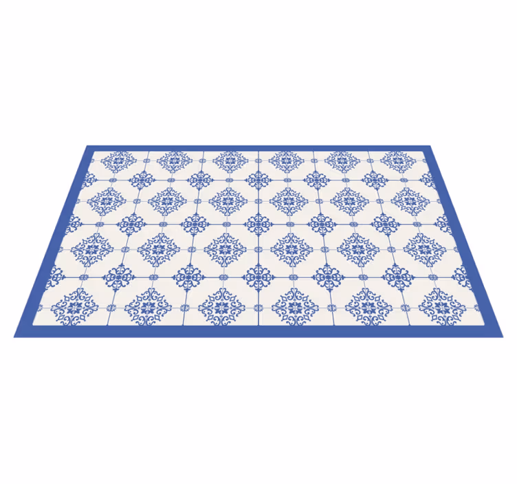 Tapis vinyle bleu carrelage beige marocain - TenStickers