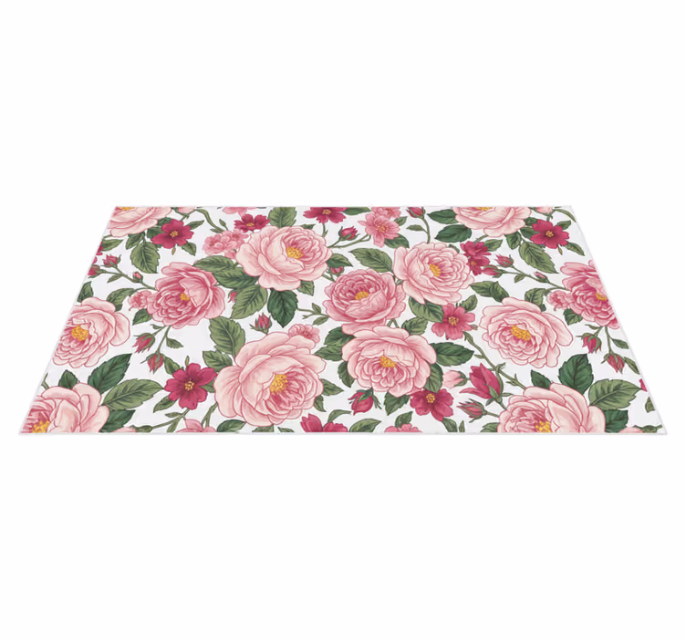 Tapis vinyle salon fleurs roses magnifiques - TenStickers